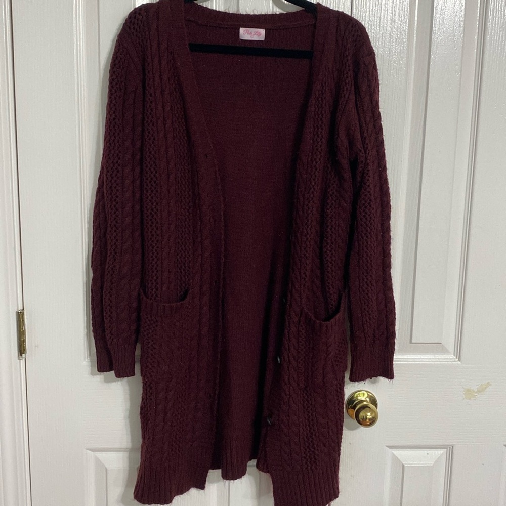 Wine Cable Knit Cardigan